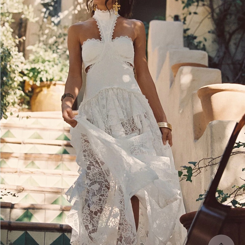 12th Tribe White Lace Backless Dress